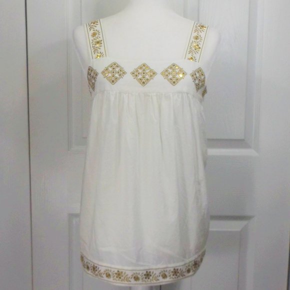 MICHAEL Michael Kors Tops - Michael Kors White Cotton Top w Gold Shiny Trim SP